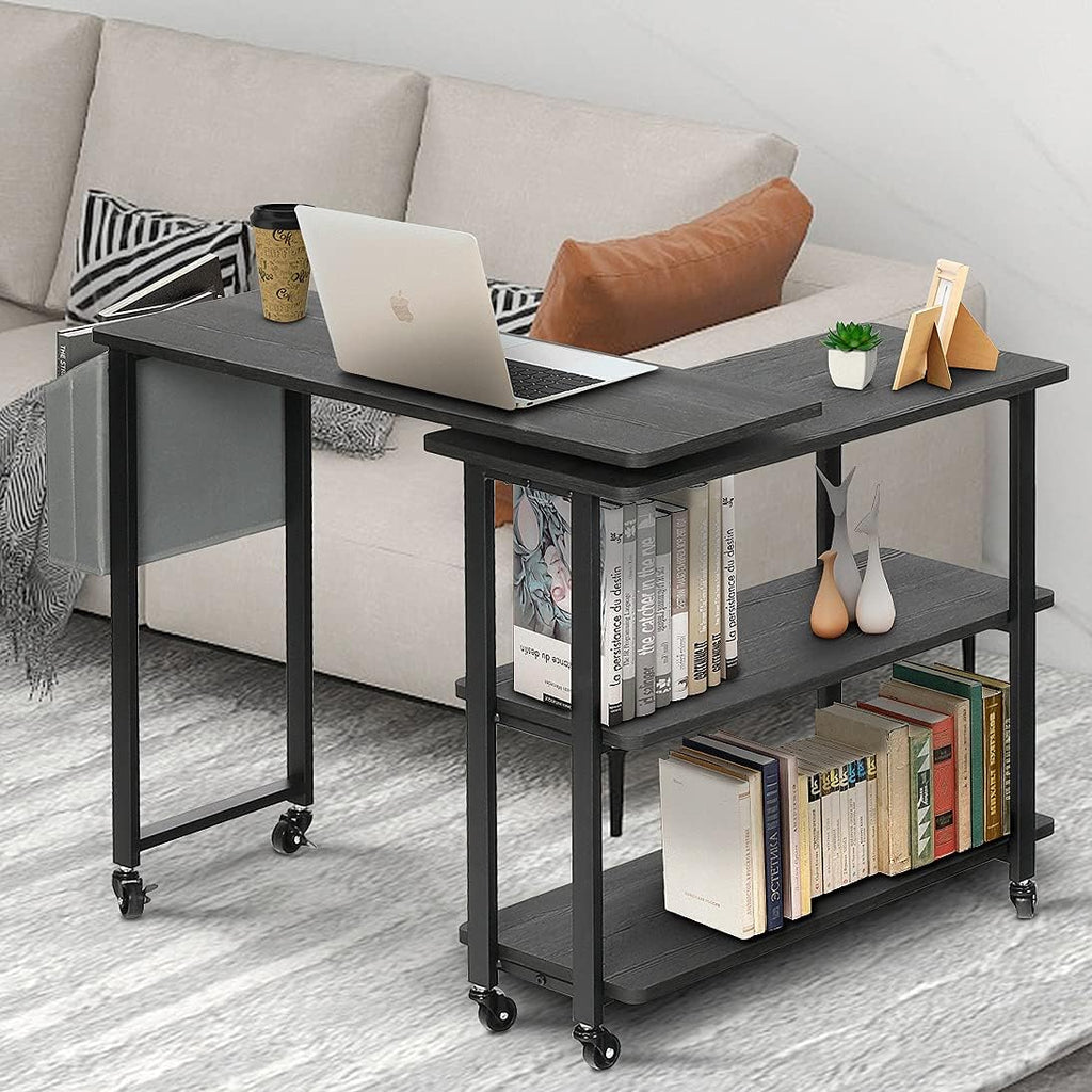 Sofa Side Table with Storage Bag, 6 Casters Walnut W292370