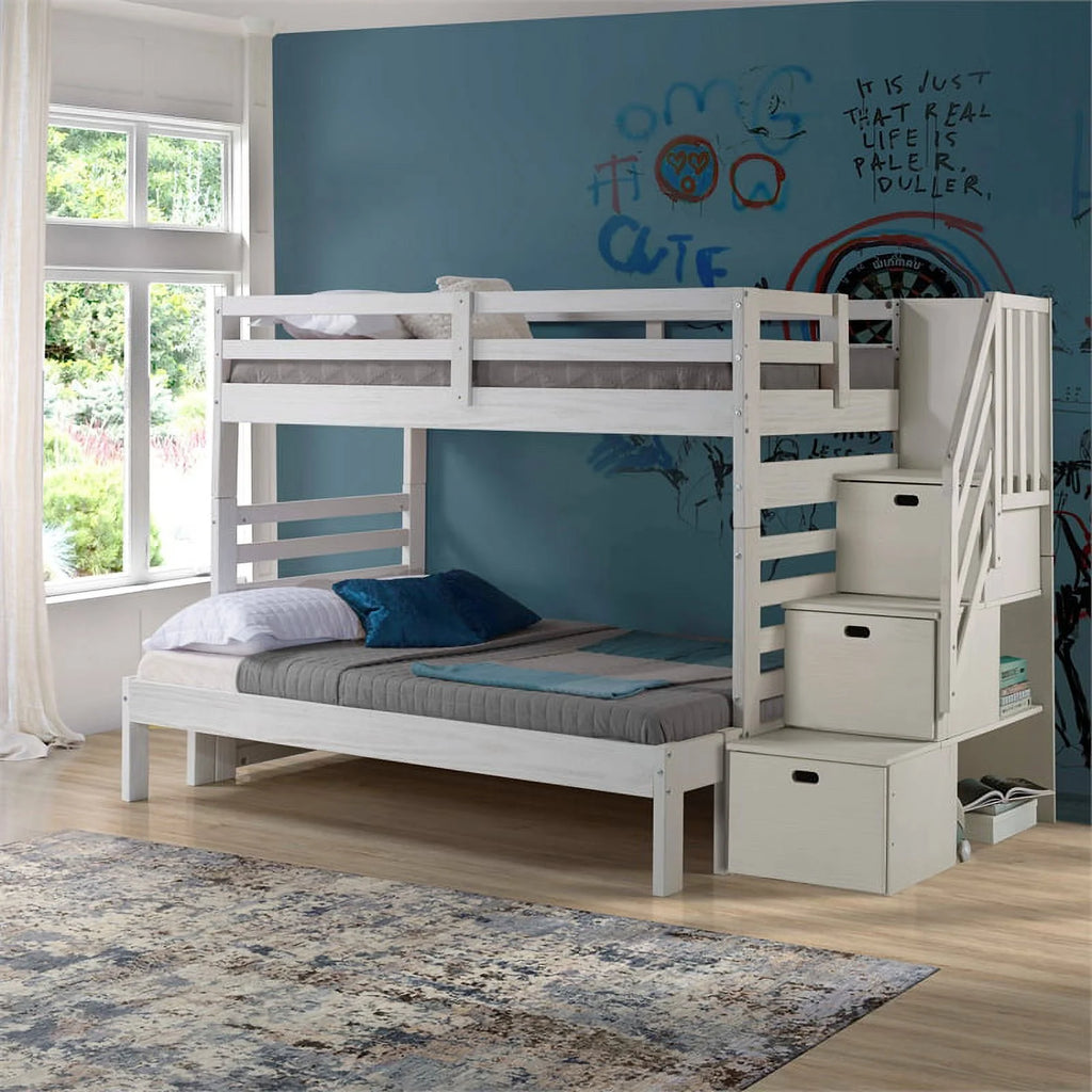 Twin-over-Full Wood Bunk Bed with Staircase Z336680