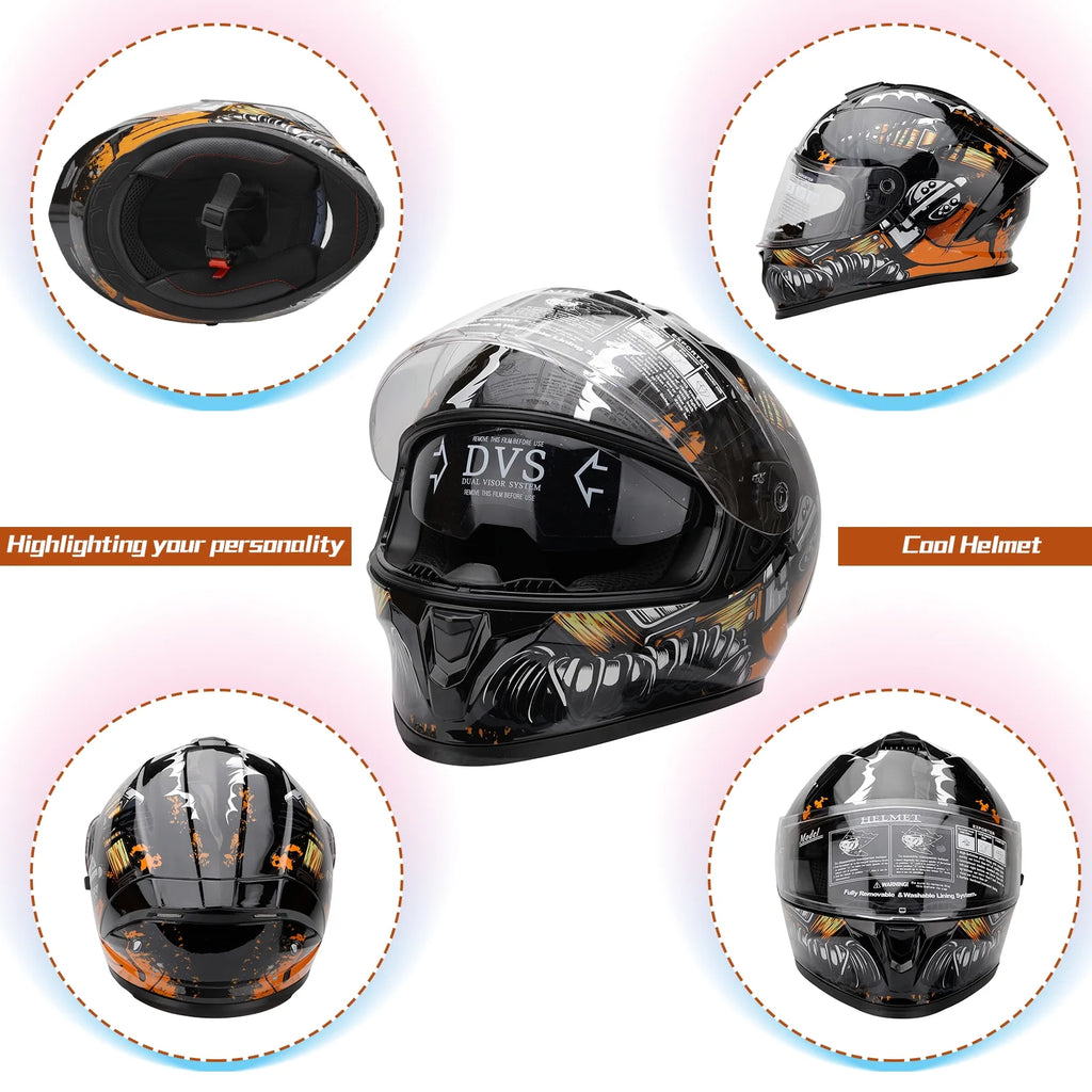 Dual Visor Full Face Flip Motorcycle Helmet D13742