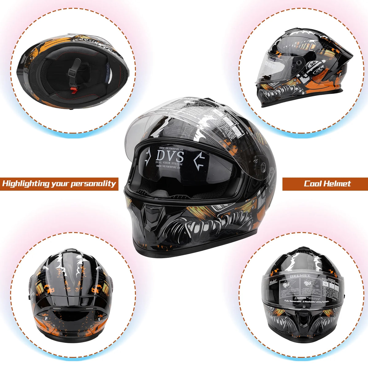 Dual Visor Full Face Flip Motorcycle Helmet D13742