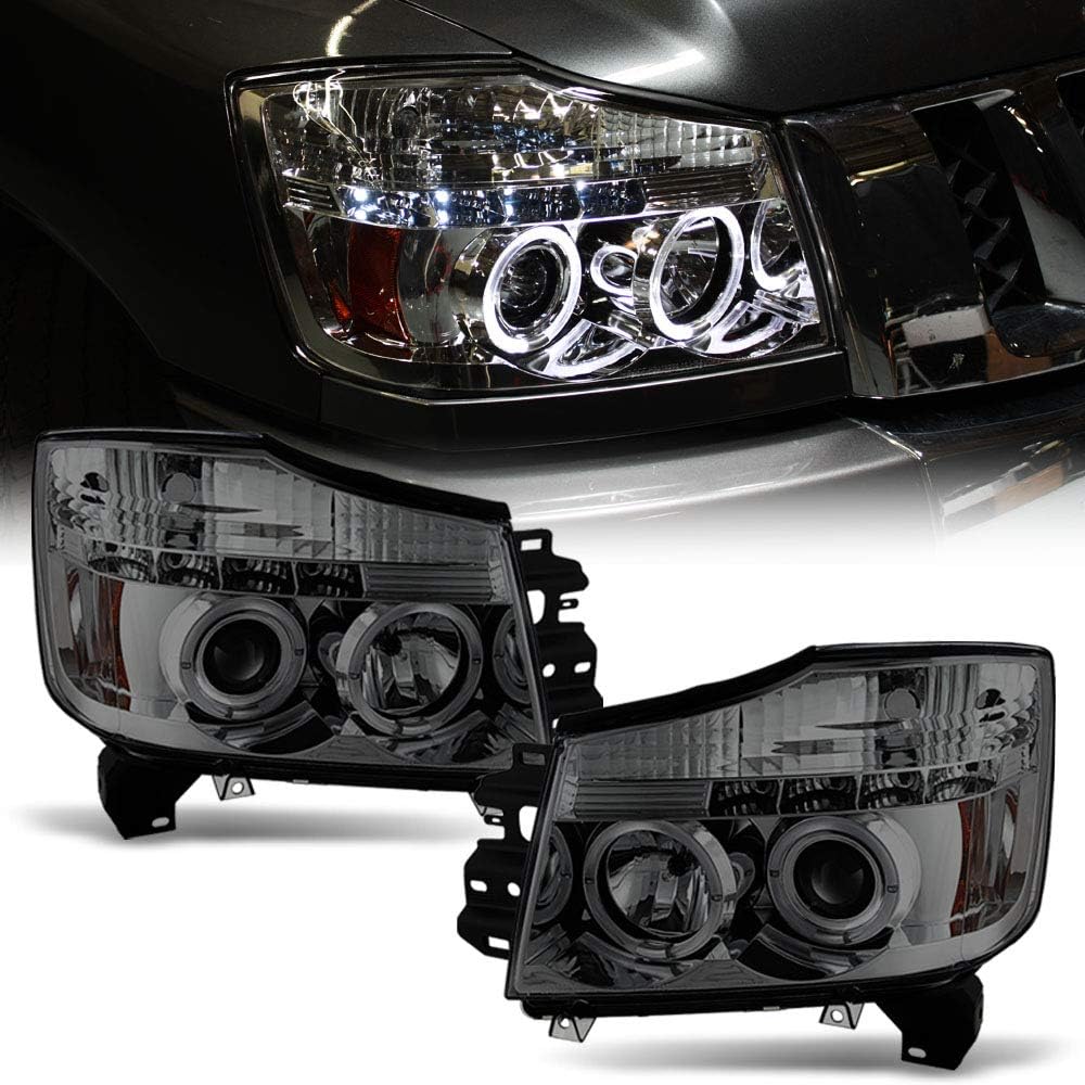 LED Dual Halo Black Housing Projector Headlights Headlamps R518