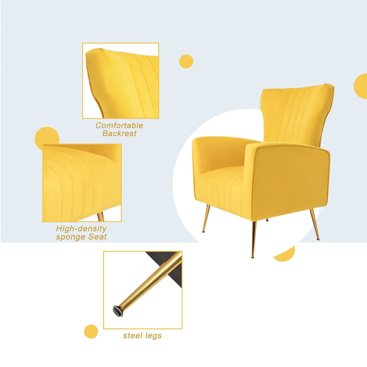 Velvet Wingback Accent Chair with Gold Legs D3295