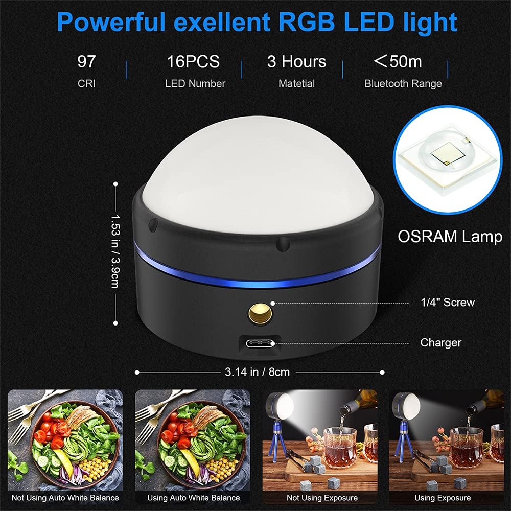 Mini RGB LED Light with APP Control, 2800K-10000K Dimmable Camera Video Lighting I9338