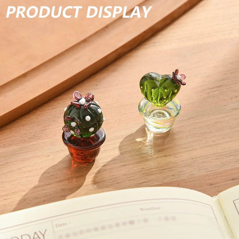 Handmade Blown Glass Cactus Figurines Desk Decorations T8454
