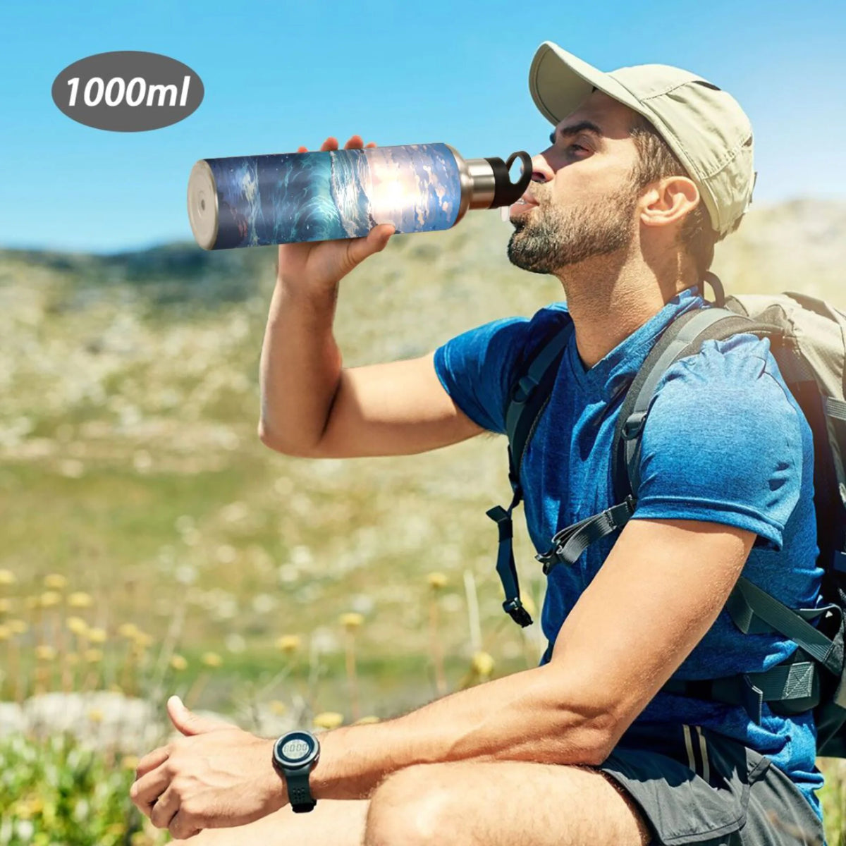Stainless Steel Insulated Thermos Vacuum Flask Water Bottle with Straw Lid L384130