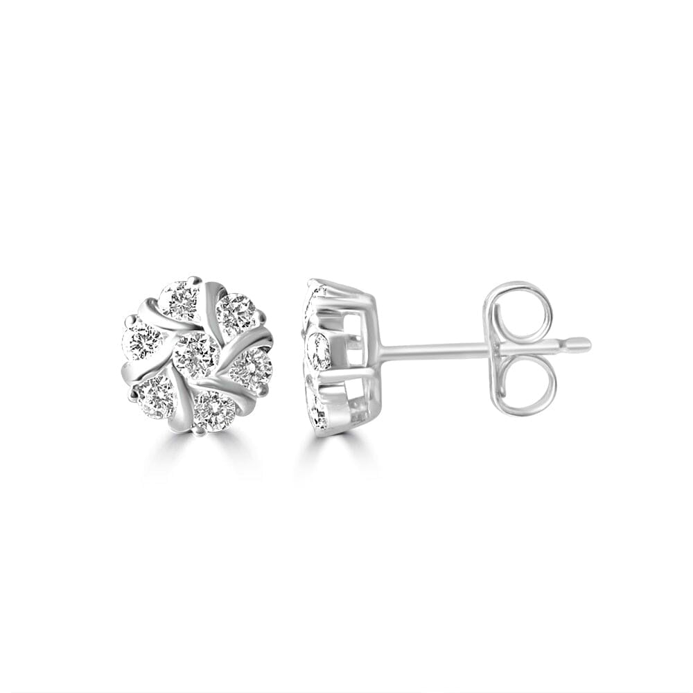 925 Sterling Silver Round Floral Starburst Lab Grown Diamond Stud Earrings M69192