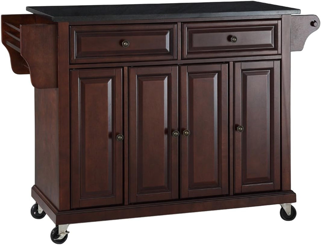 White Full Size Kitchen Cart with Solid Granite Top U857892
