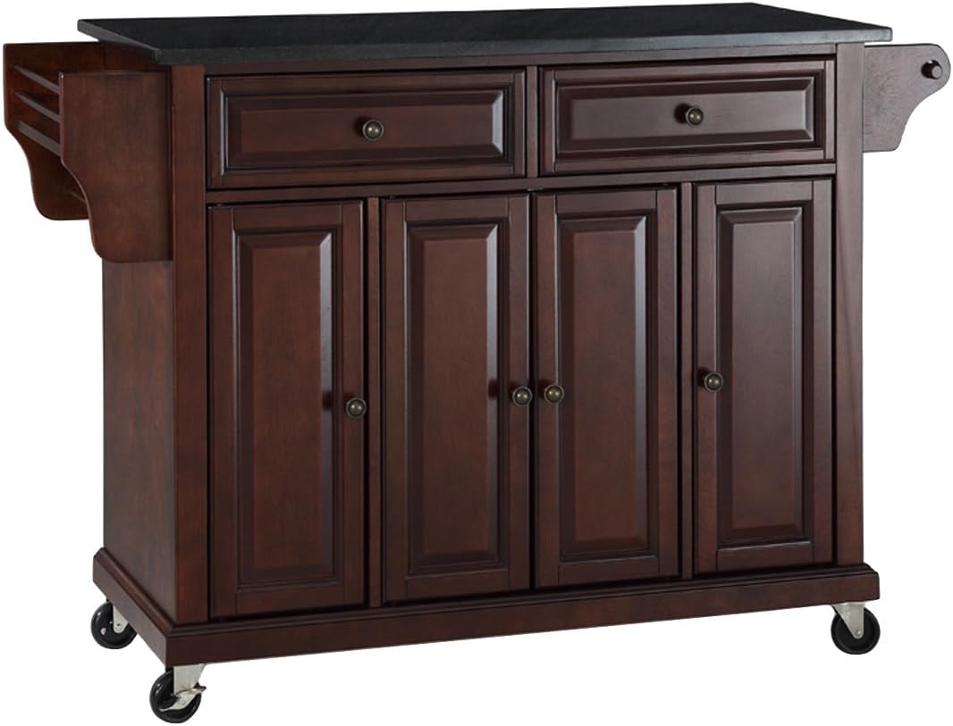 White Full Size Kitchen Cart with Solid Granite Top U857892