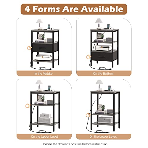 Rustic Brown and Black Nightstand with Charging Station Z808806