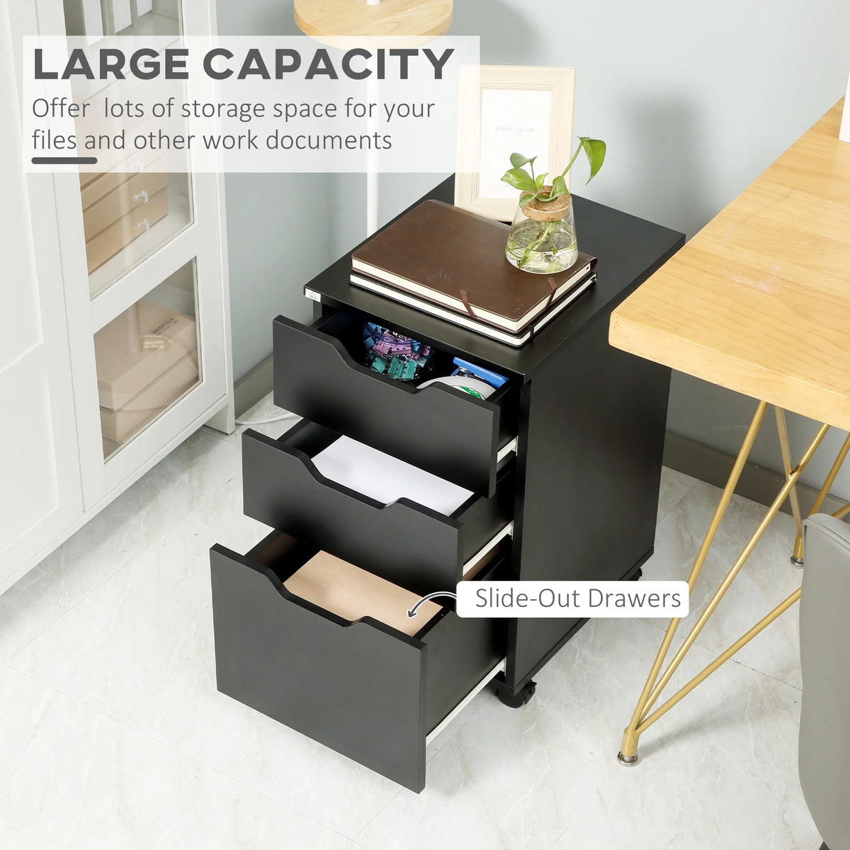 3 Drawer Black Mobile File Cabinet L441266