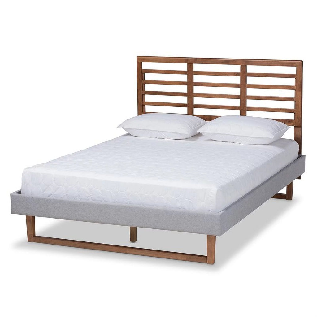 Queen Size Light Gray Upholstered Wood Platform Bed K913