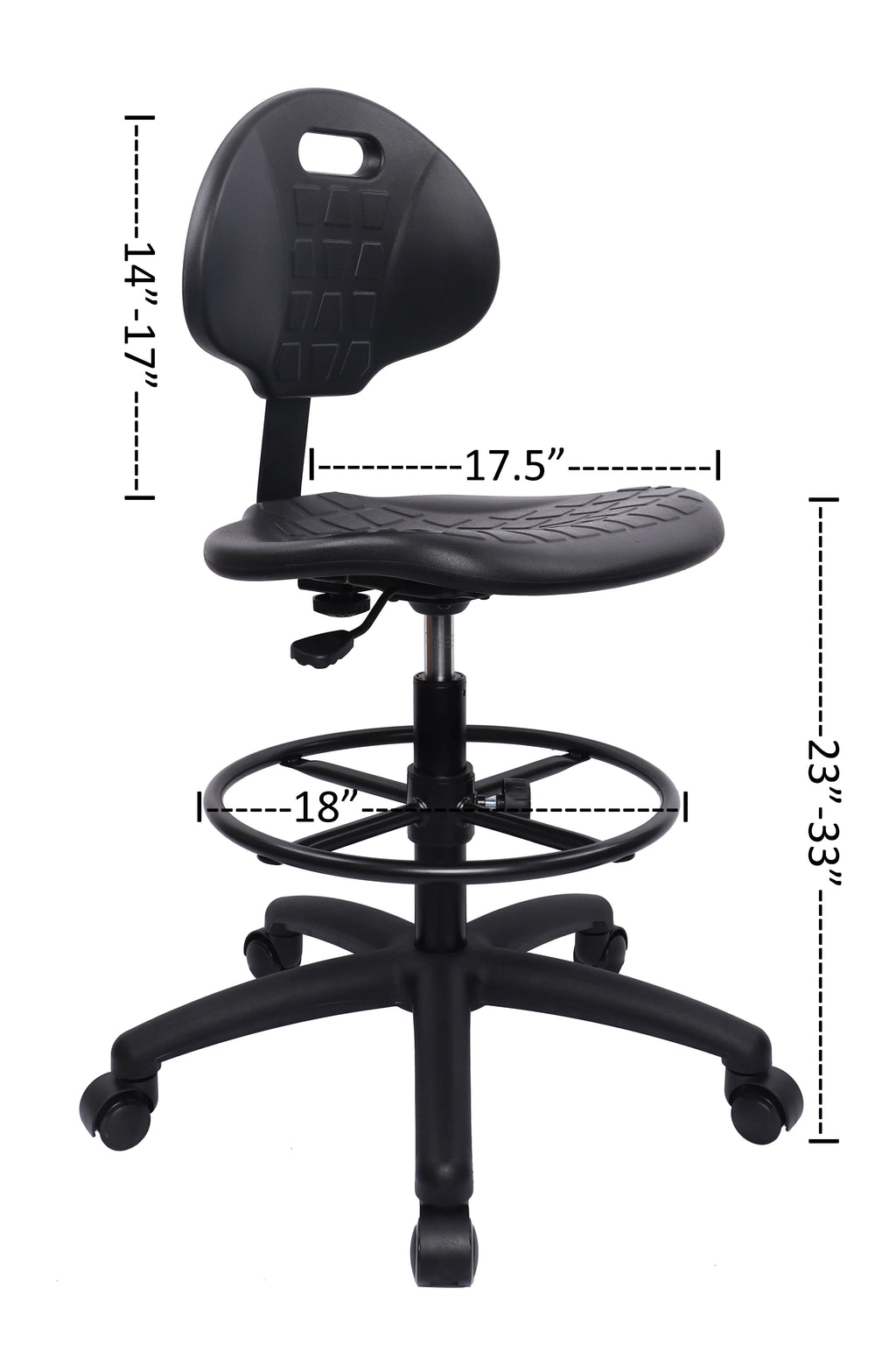 Polyurethane Drafting Lab Stool Chair, 18" Adjustable Footring, 10" Adjustable Height H640
