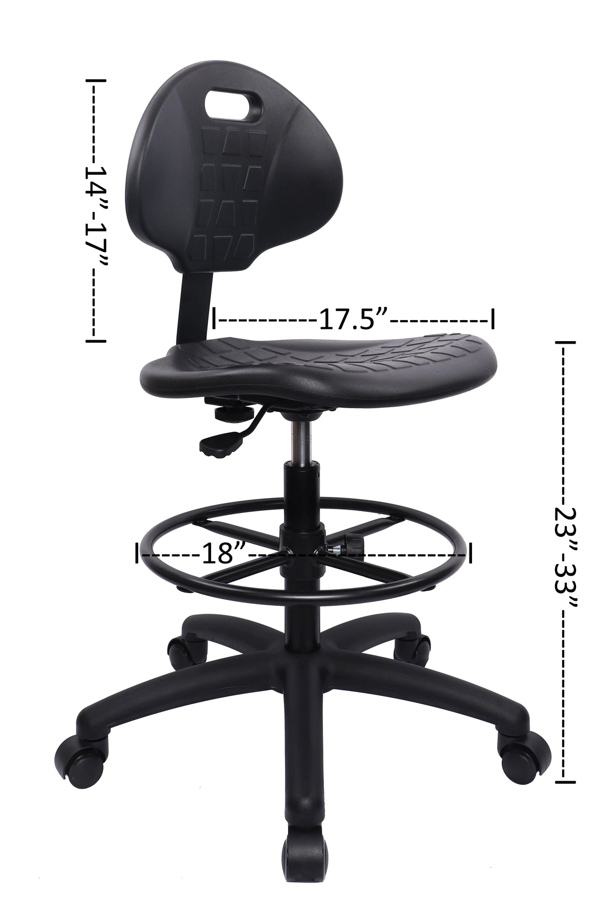 Polyurethane Drafting Lab Stool Chair, 18" Adjustable Footring, 10" Adjustable Height H640