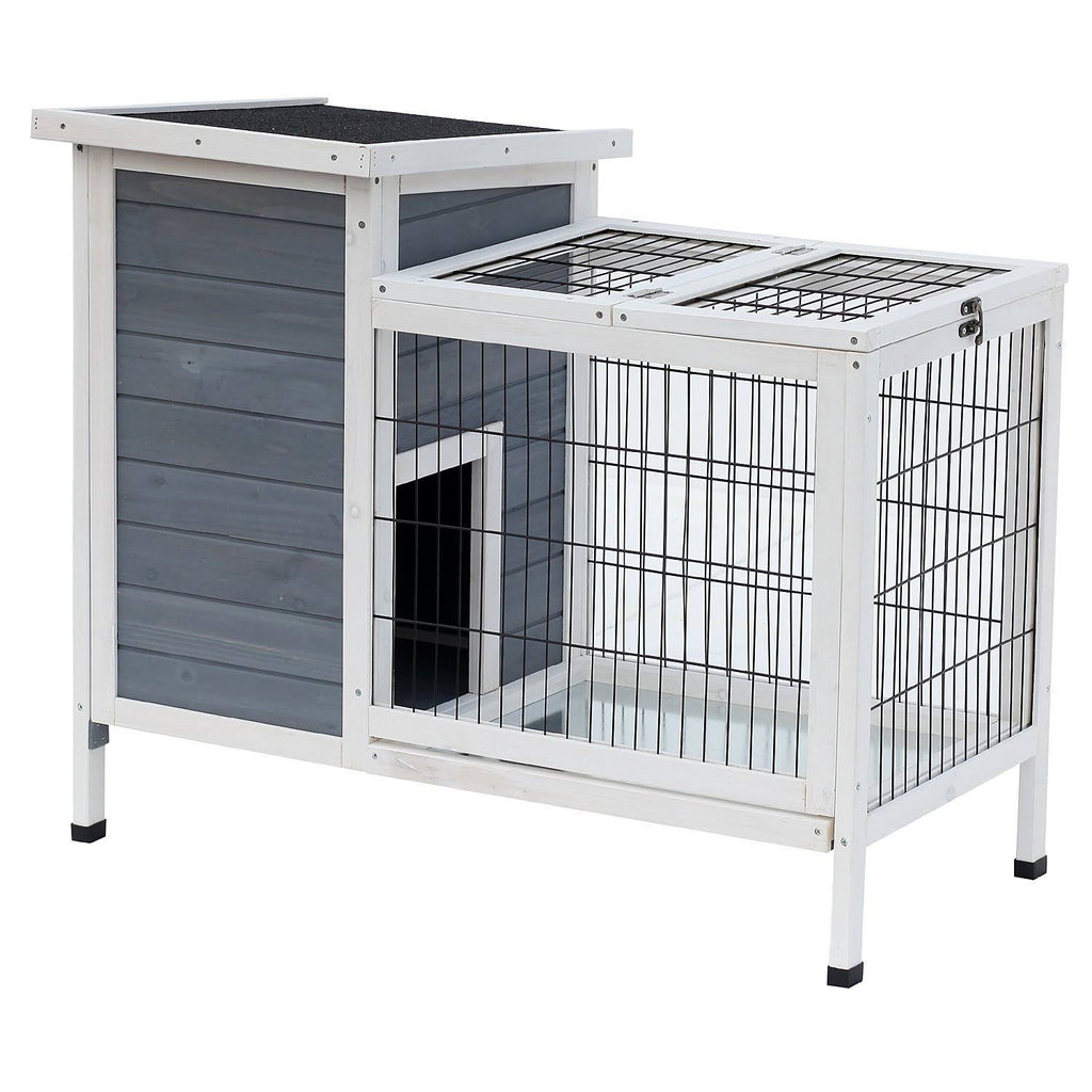 36x22 Raised Outdoor Wooden Rabbit Hutch with Enclosed Run P594983