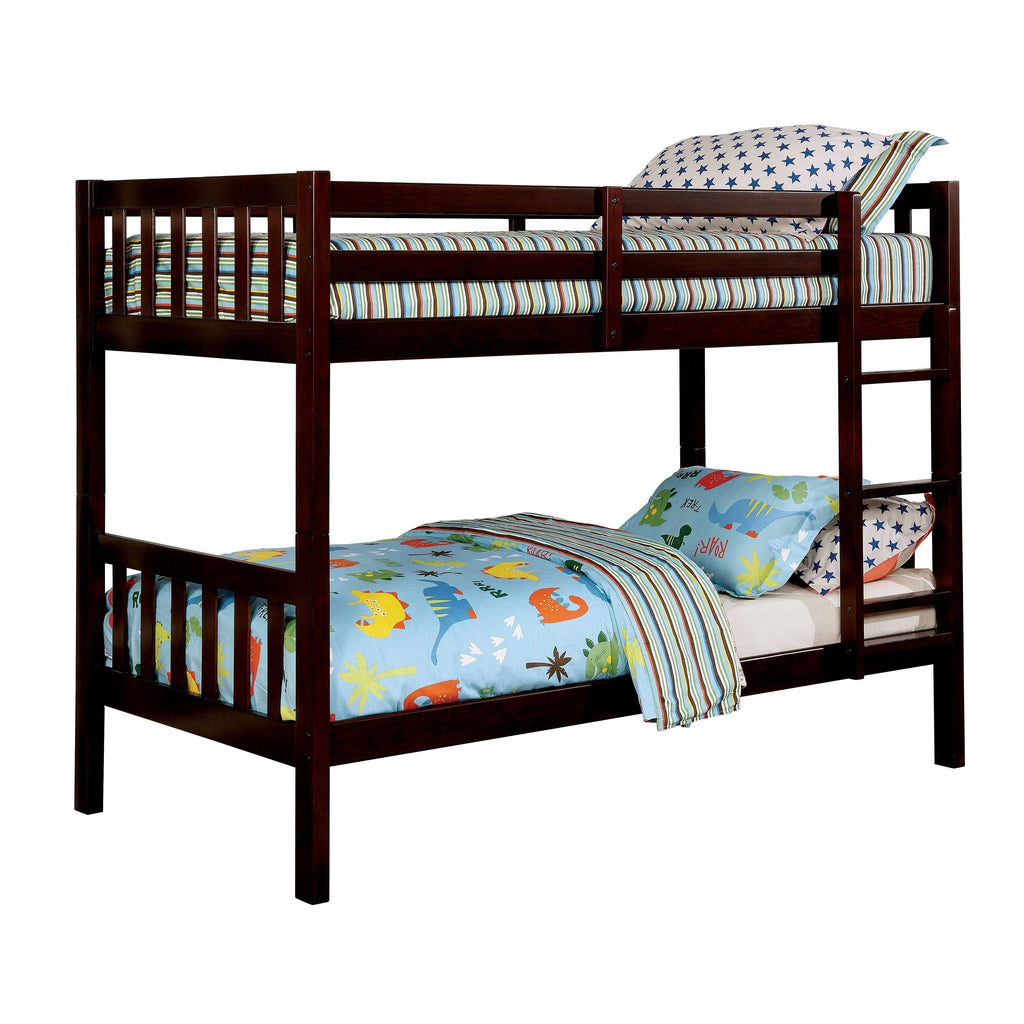 Dark Walnut Solid Wood Slatted Bunk Bed Twin Over Full R940493