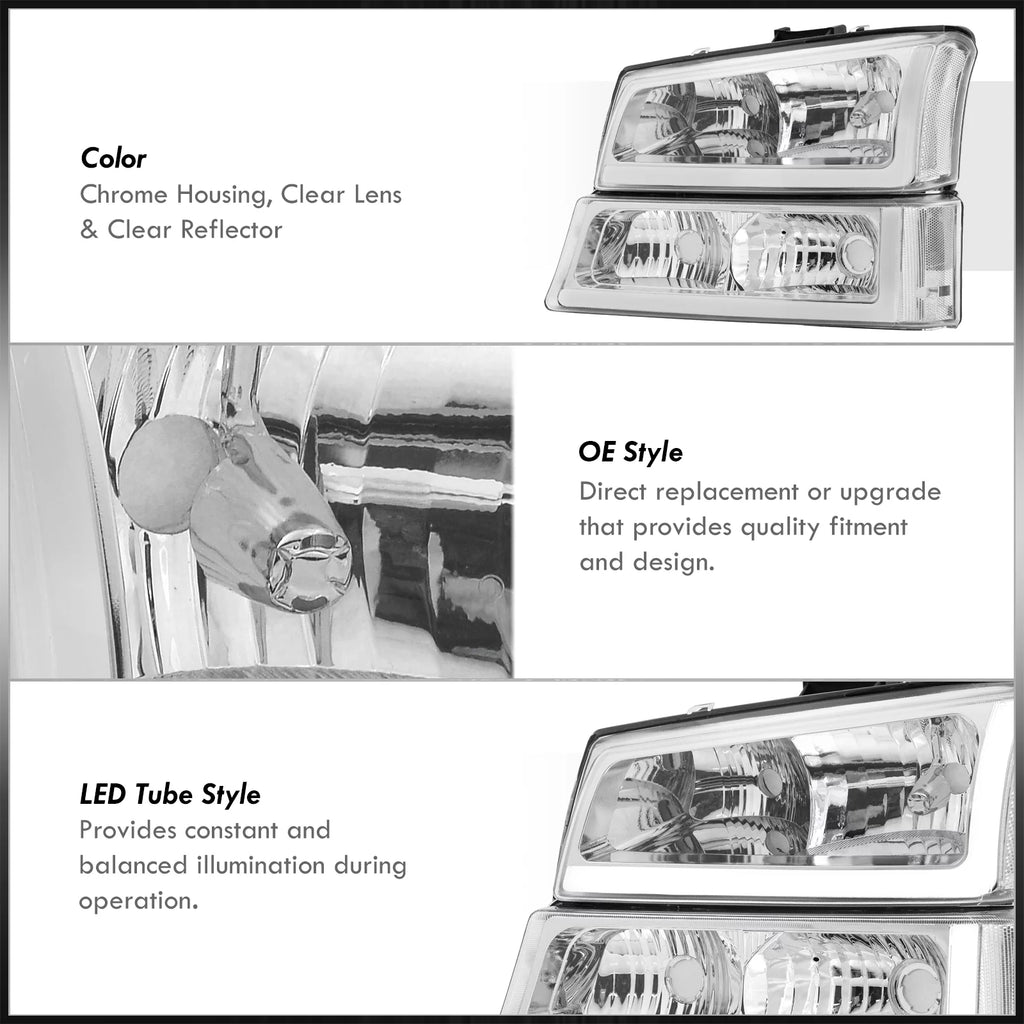LED DRL Chrome Housing Clear Lens Signal Headlights LH & RH F4703