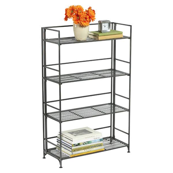4-Shelf Iron Folding Bookcase Pewter R64254