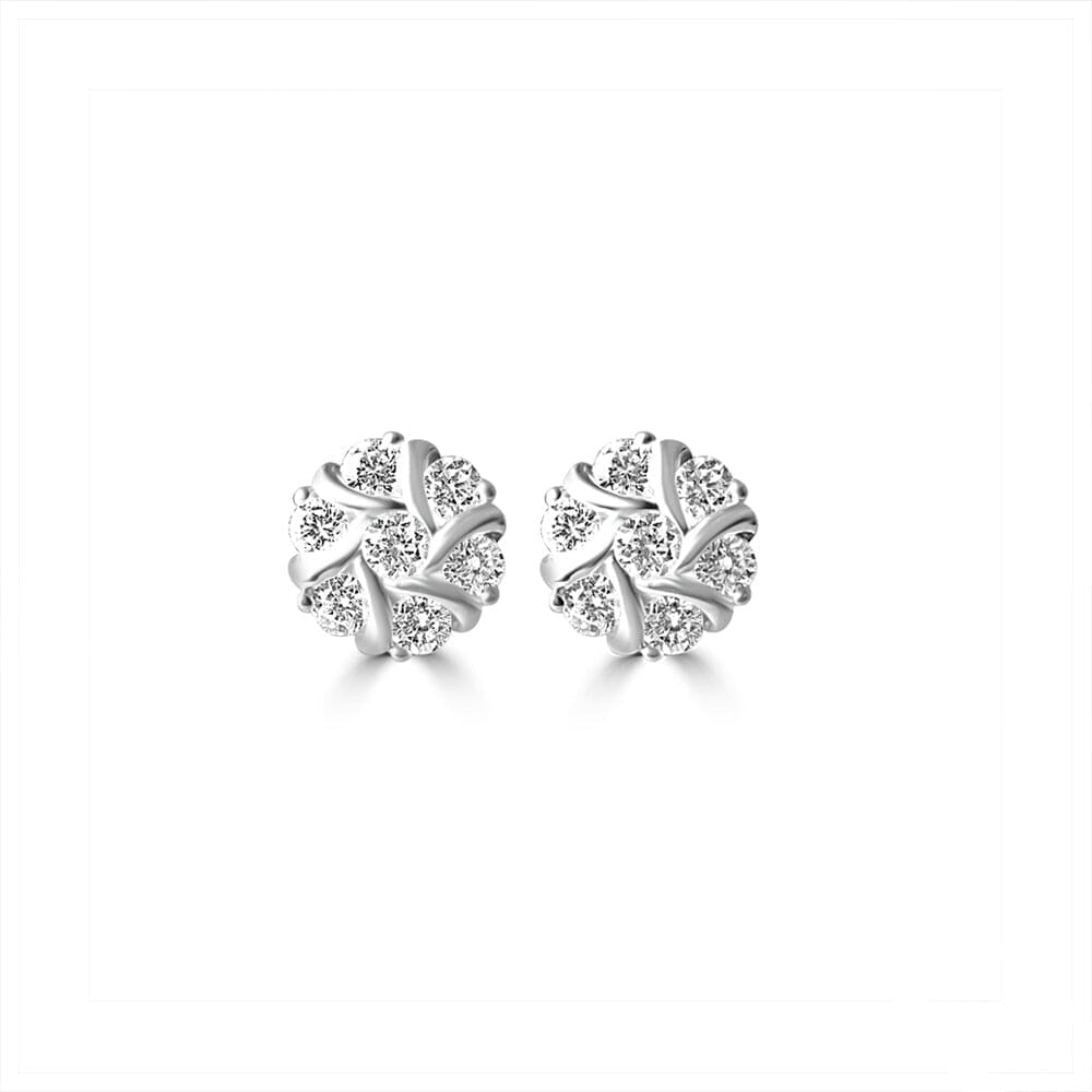 925 Sterling Silver Round Floral Starburst Lab Grown Diamond Stud Earrings M69192