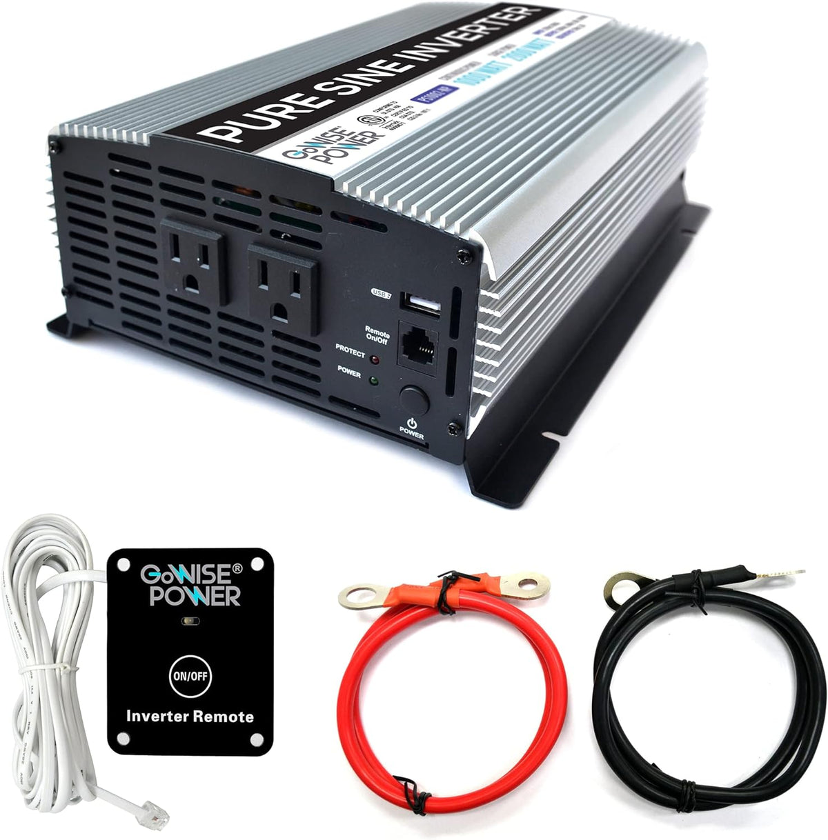 1000W Pure Sine Wave Inverter 12V DC to 120V AC with 2 AC Outlets and USB Port Z493513