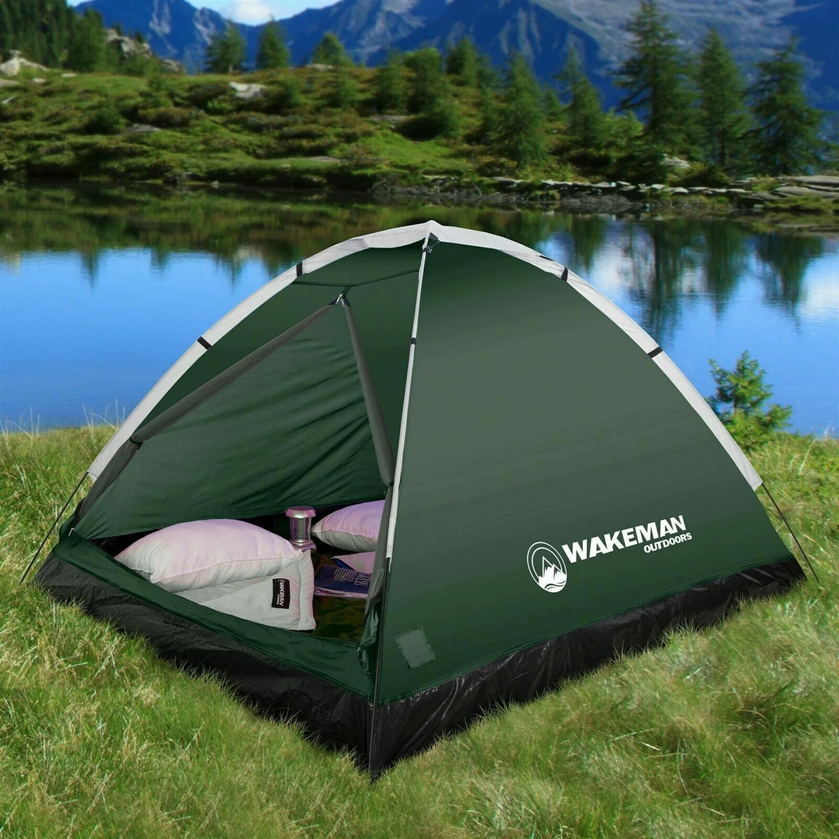 Green Two Person Camping Tent with Carry Bag R954743