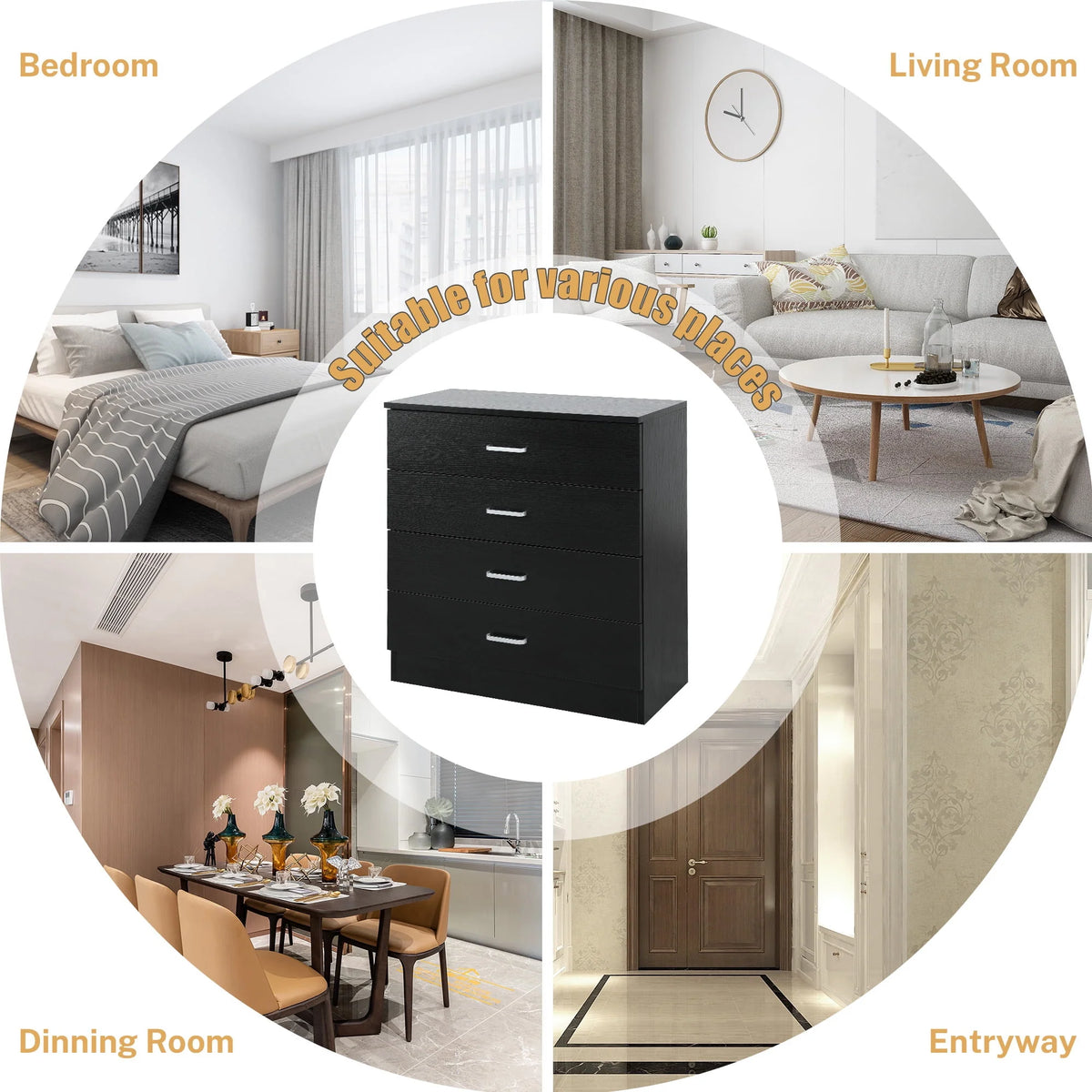 Black 4 Drawer Dresser V187