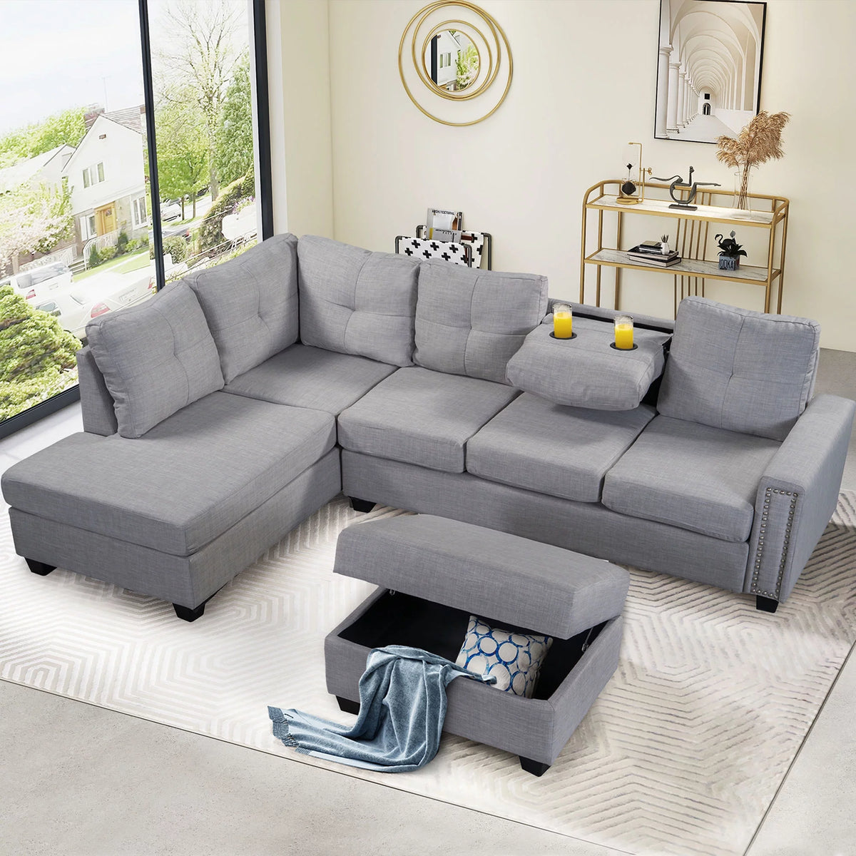 Reversible Sectional Sofa with Storage Ottoman P38621