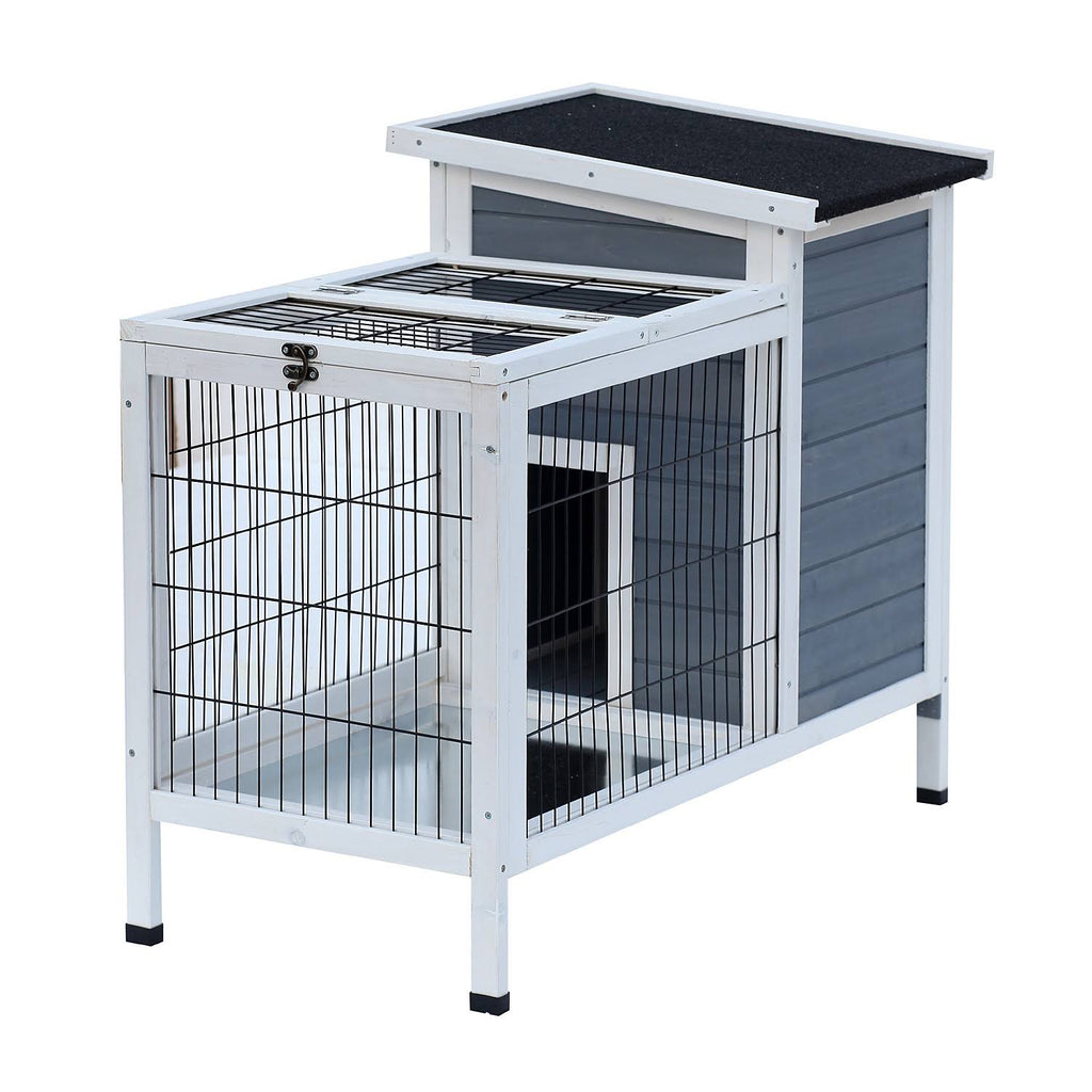 36x22 Raised Outdoor Wooden Rabbit Hutch with Enclosed Run P594983