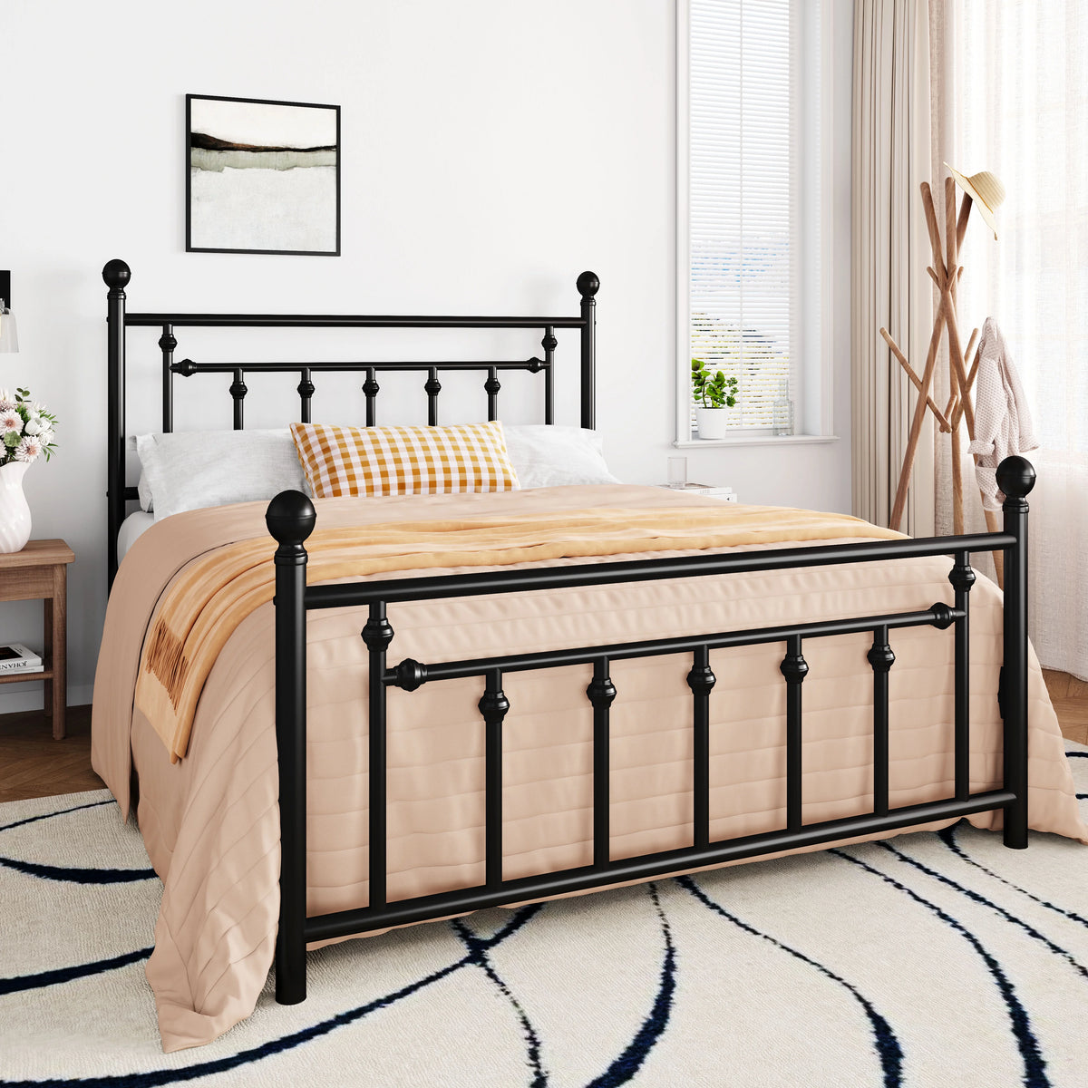 Full Size Black Metal Platform Bed Frame with Headboard and Footboard Z530