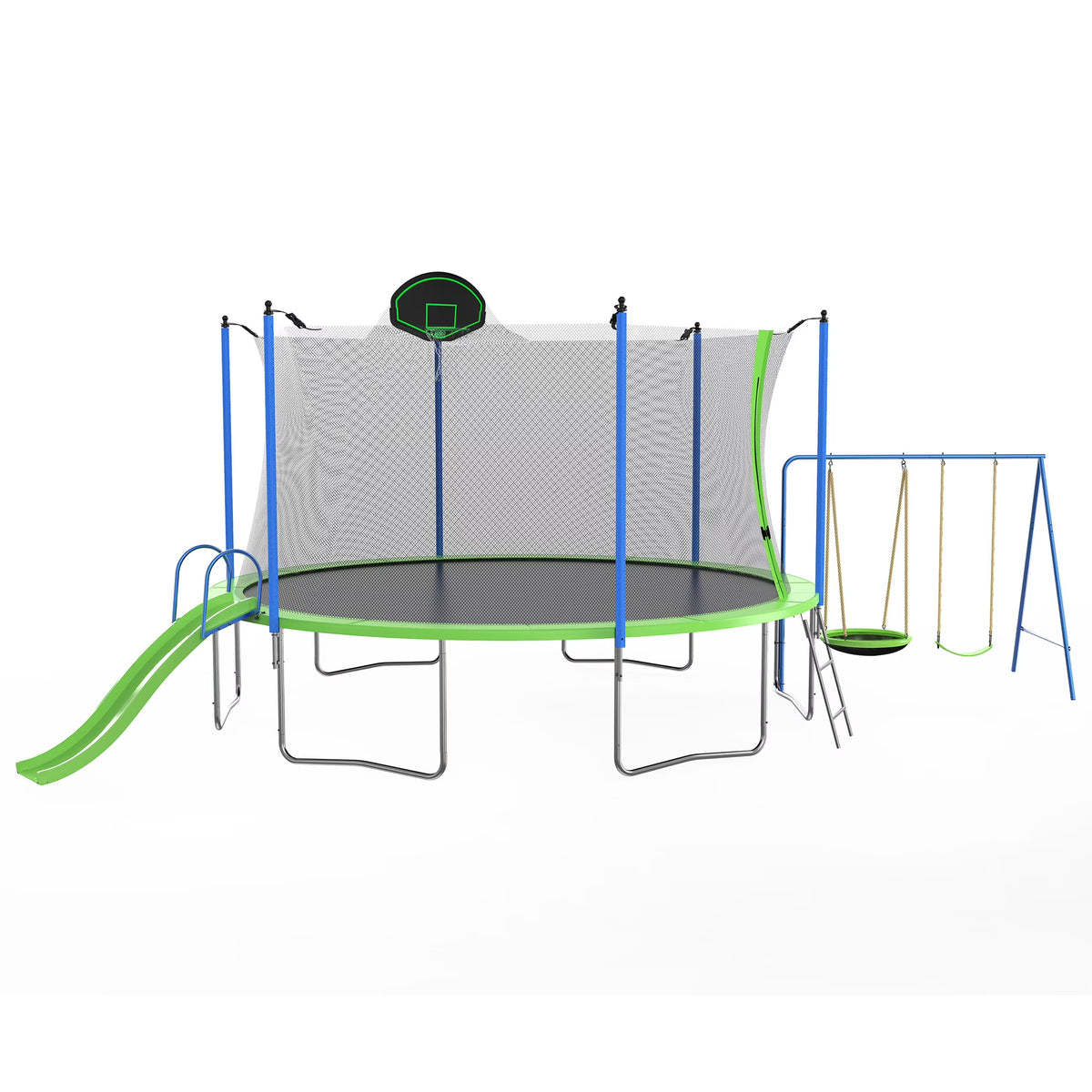 Blue 14FT Trampoline with Basketball Hoop Safety Enclosure Net C951430