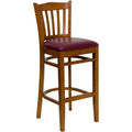 Cherry Wood Bar Stool with Burgundy Vinyl Seat L562