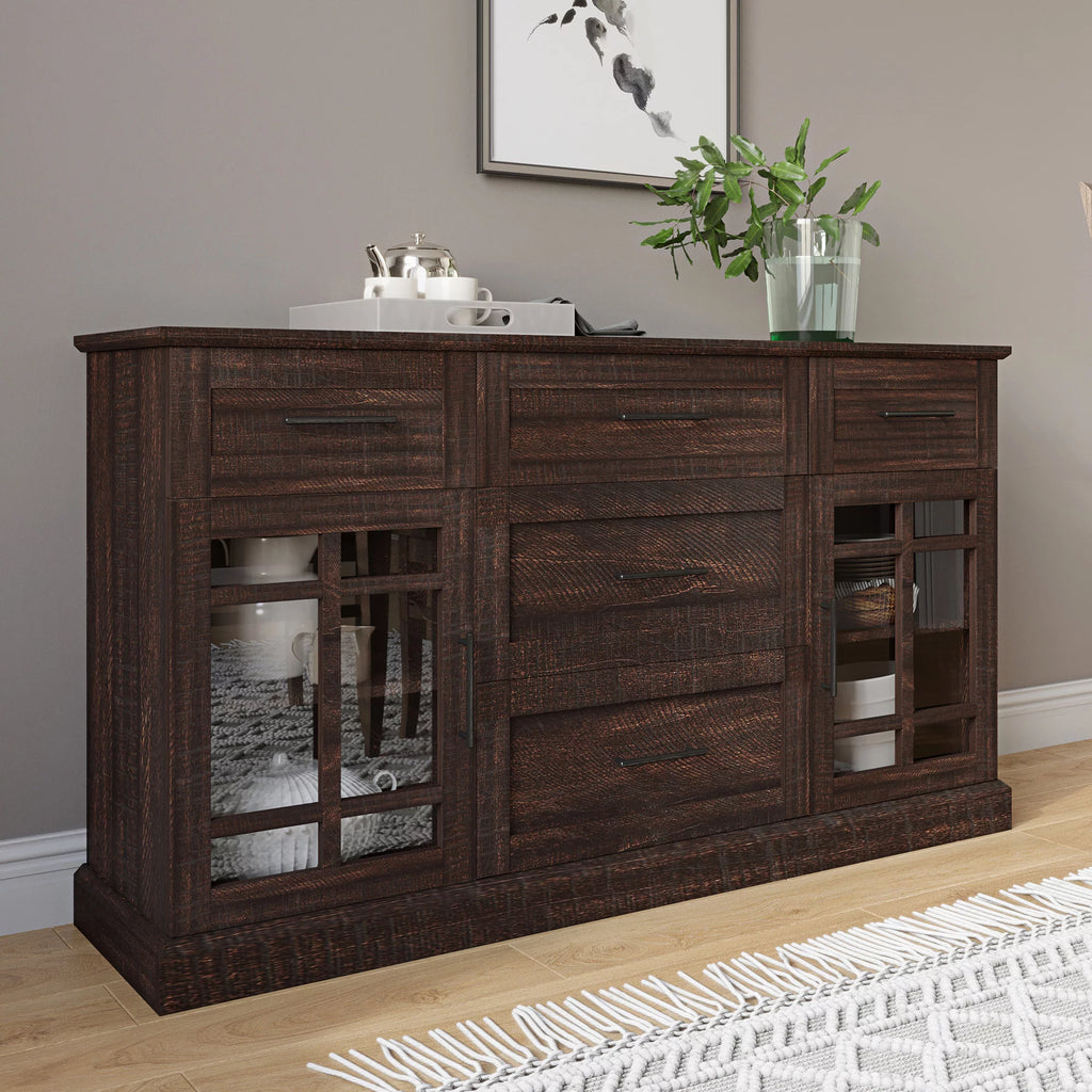 Espresso Sideboard Buffet Console Table with Drawers and Adjustable Shelves X13710