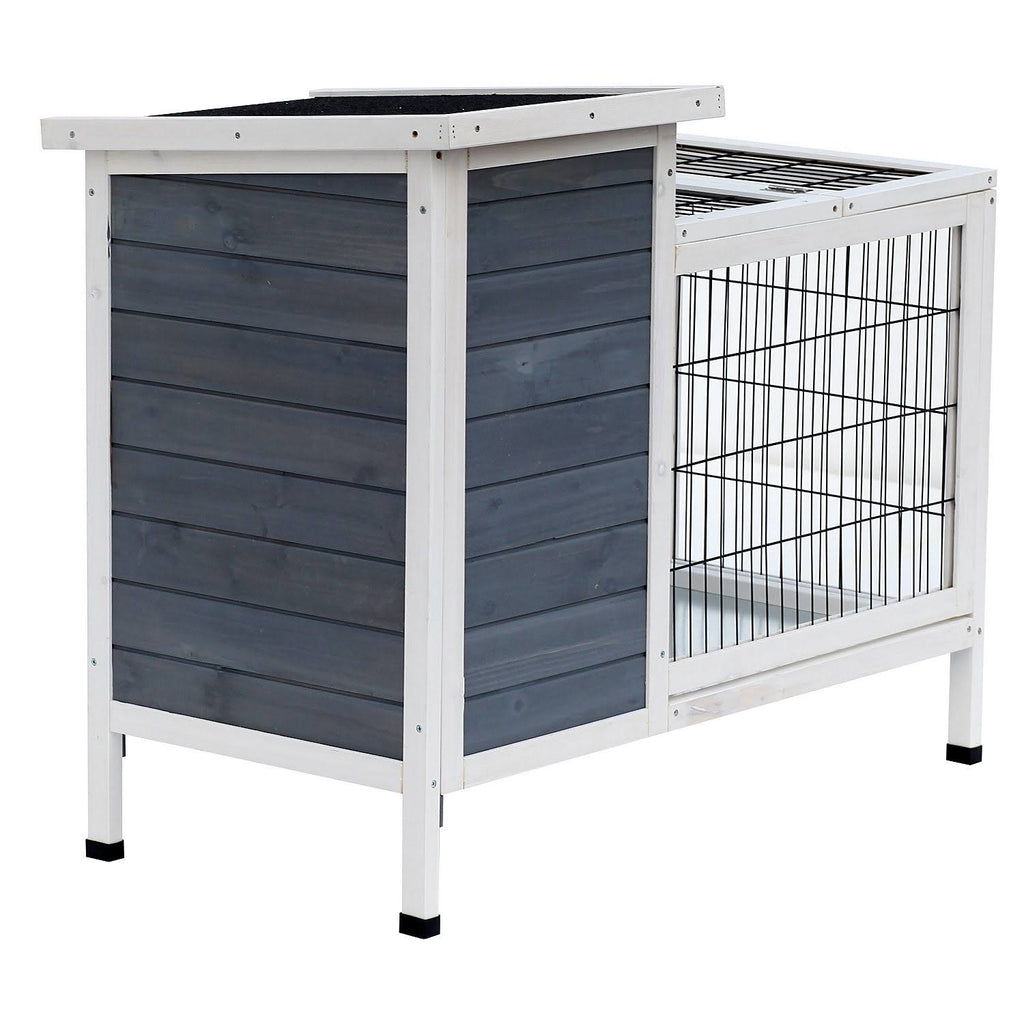 36x22 Raised Outdoor Wooden Rabbit Hutch with Enclosed Run P594983