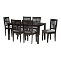 Grey Fabric and Dark Brown Wood 7-Piece Dining Set B28105
