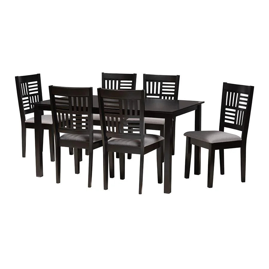 Grey Fabric and Dark Brown Wood 7-Piece Dining Set B28105