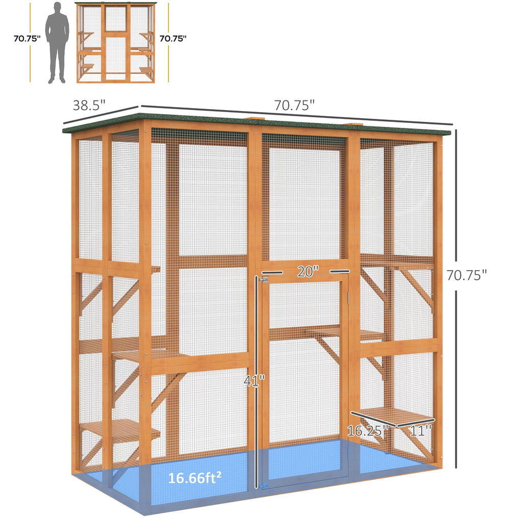 Outdoor Wooden Cat House Enclosure with 6 High Ledges W320