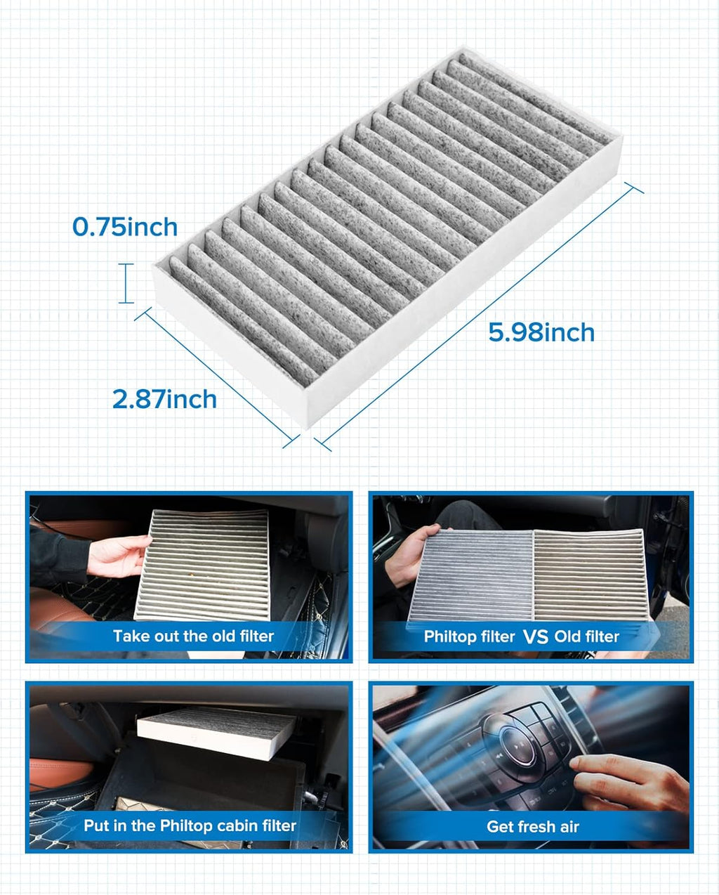 Cabin Air Filter with Activated Carbon, Pack of 2 R1115