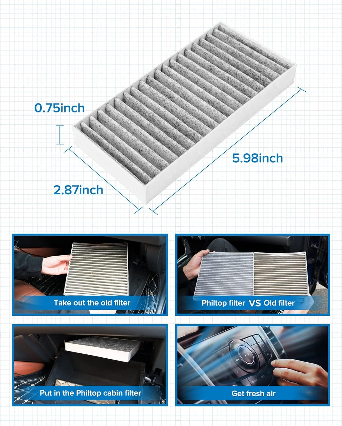 Cabin Air Filter with Activated Carbon, Pack of 2 R1115