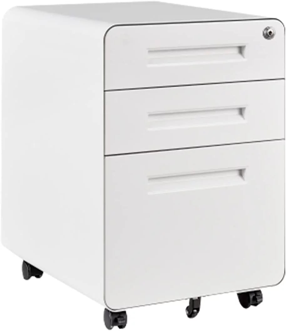 White 3 Drawer Metal File Cabinet with Lock S78348