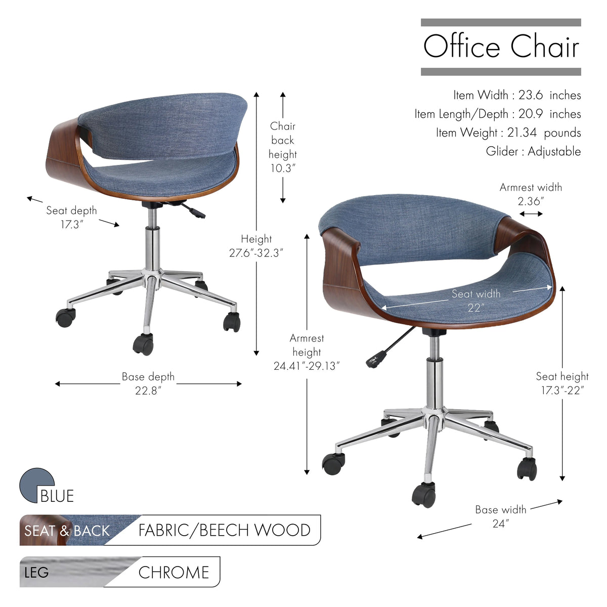 Blue Upholstered Adjustable Office Chair B563