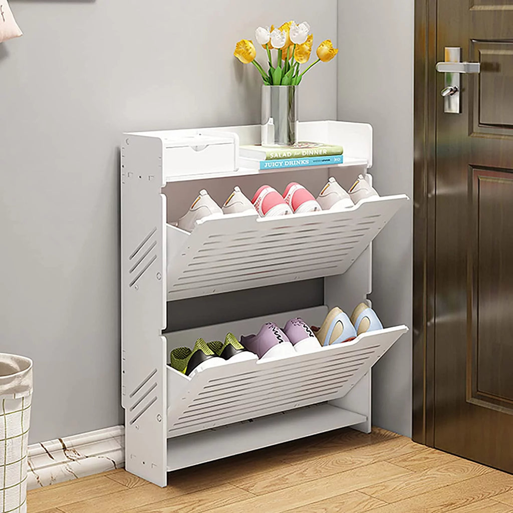 White 2 Tier Shoe Cabinet P357218