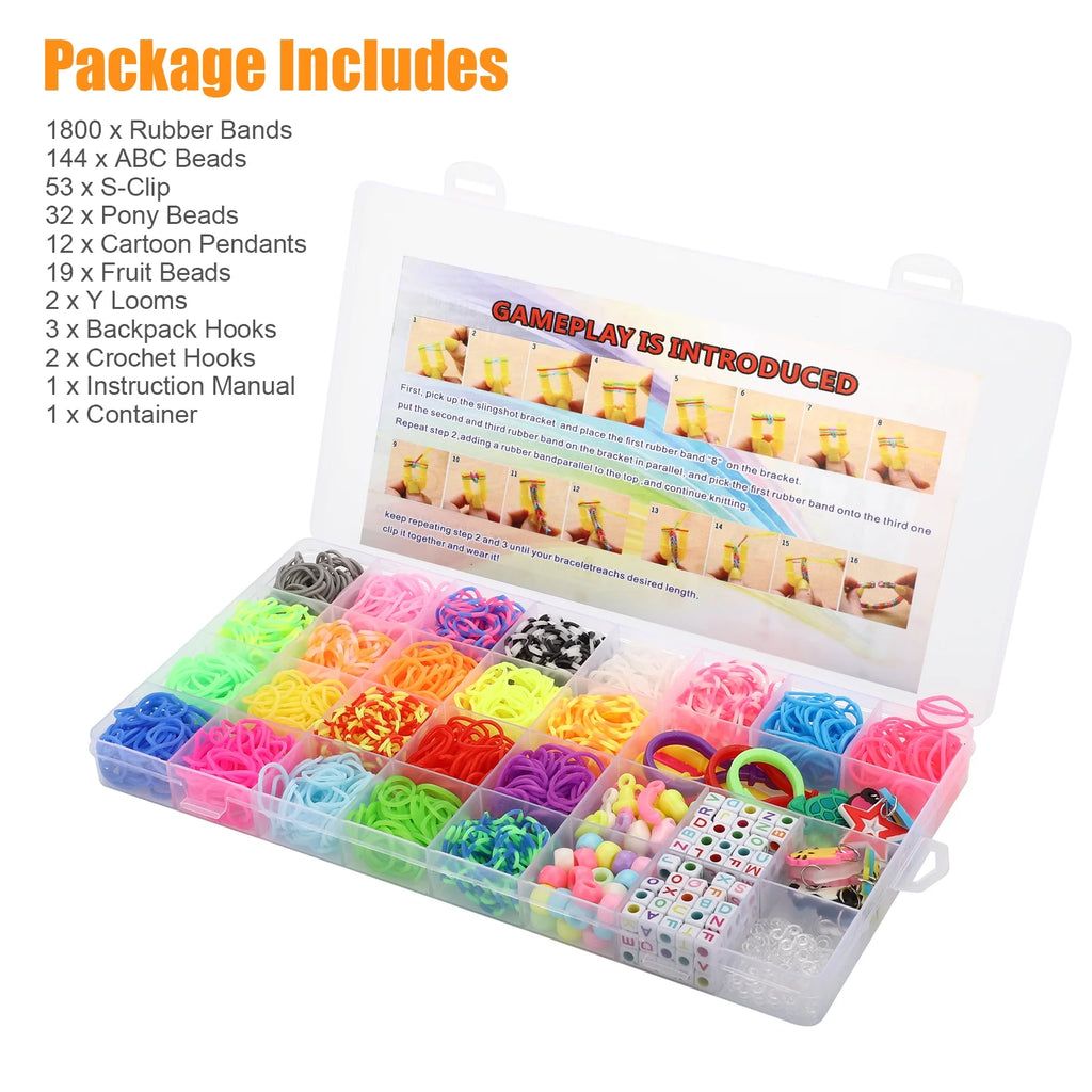 2069pcs Loom Bands Kit 28 Colors Rubber Bands Bracelets Making Kit with Accessory D155625