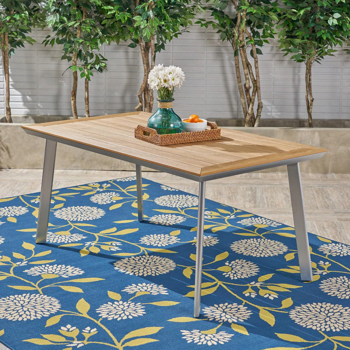 Aluminum and Faux Wood Dining Table Q804003