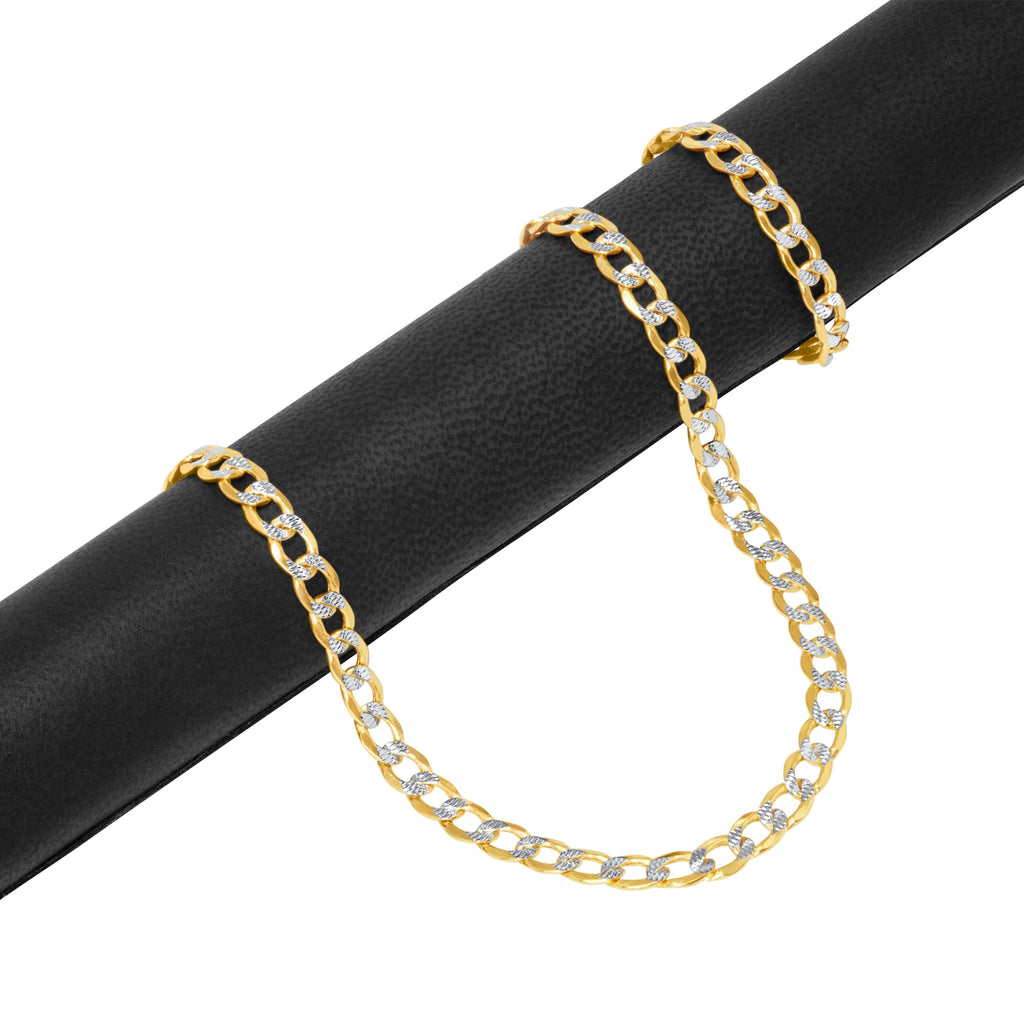 14k Yellow Gold Cuban Chain Diamond Cut Two Tone Bracelet O235912