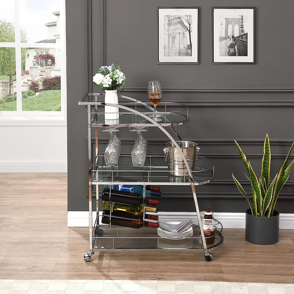 3-Tier Metal Mobile Bar Cart with Wheels & Wine Rack A86824