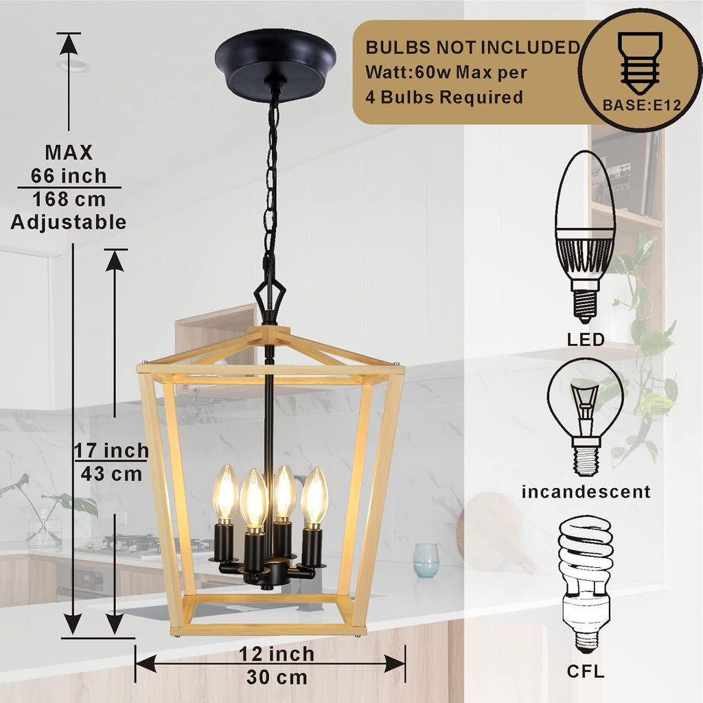 Wooden Lantern Pendant Lighting Ceiling Light Fixture M469