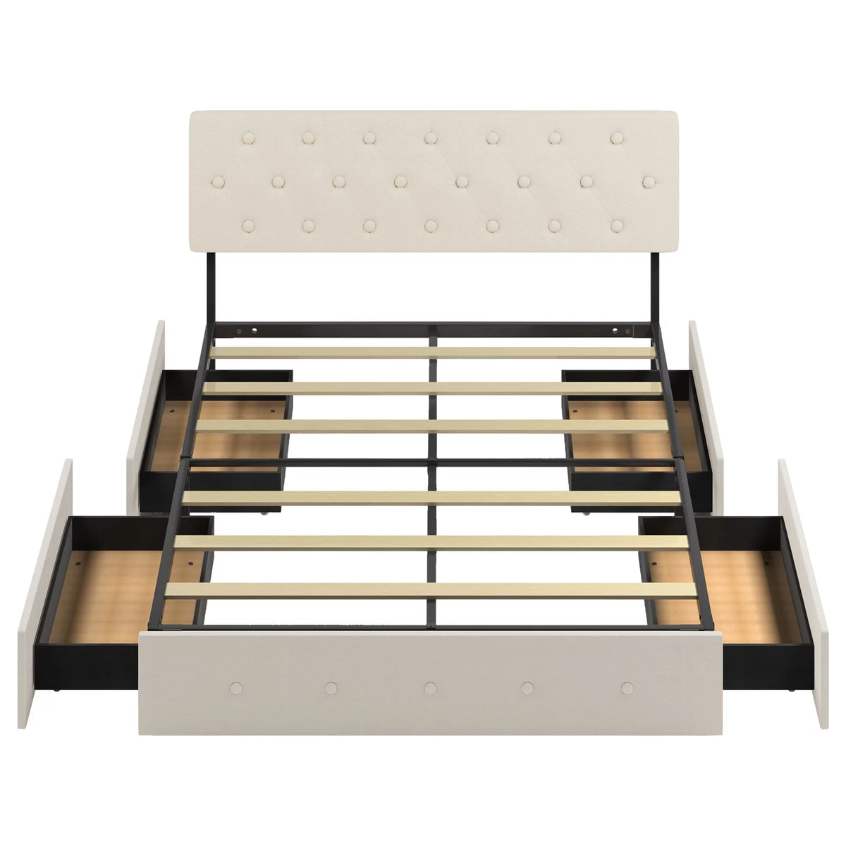 King Bed Frame with Tufted Headboard and 4 Drawers S664