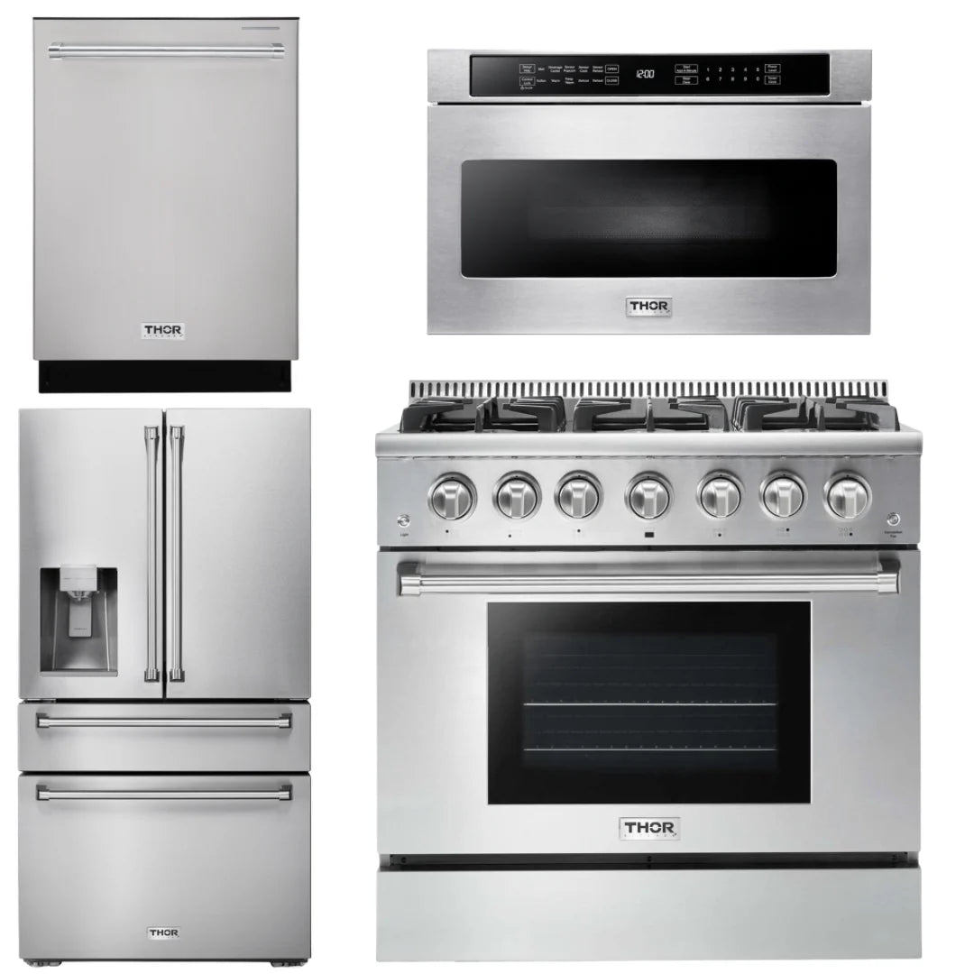 36 Propane Gas Range, Microwave, Refrigerator, Dishwasher Q2548