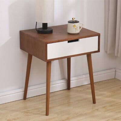 Light Fraxinus Mandshurica White Side End Table Nightstand with Drawer X161