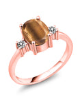 Oval Brown Tiger Eye White Diamond Ring A625