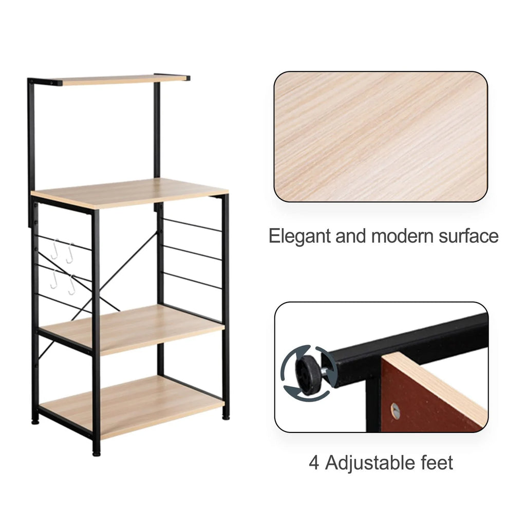4 Tier Oak Baker's Rack with 4 Hooks D40155
